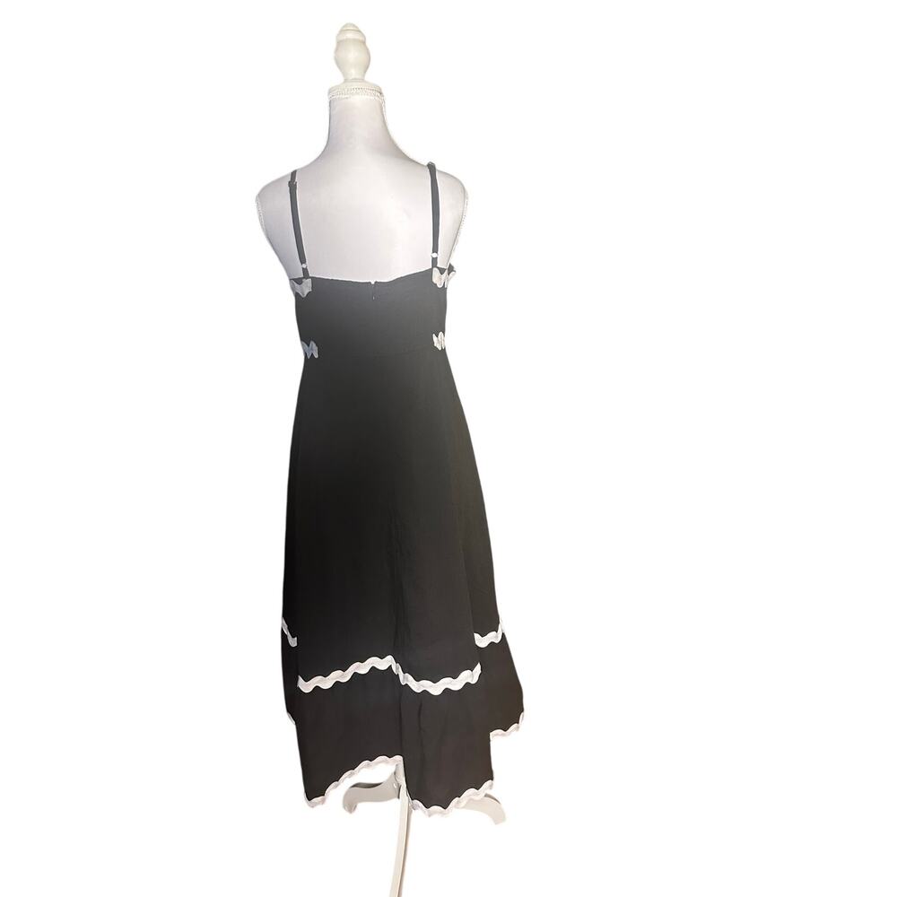Black White Preppy Maxi Tiered Flowing Spaghetti Strap Small Sun Dress - Picture 3 of 10